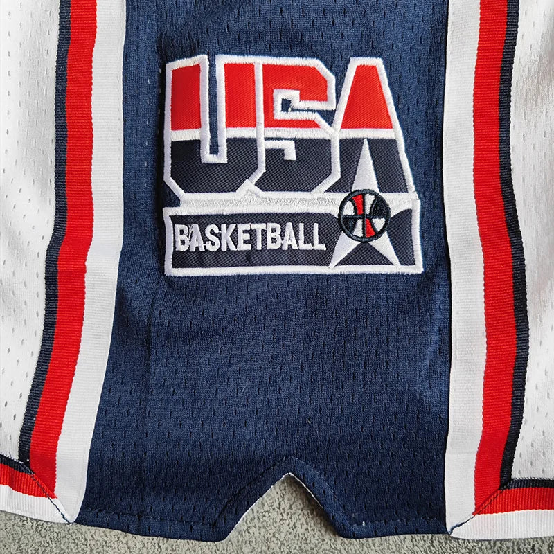 MM MASMIG White 1992 USA Dream Team Embroideried Basketball Shorts with Pockets