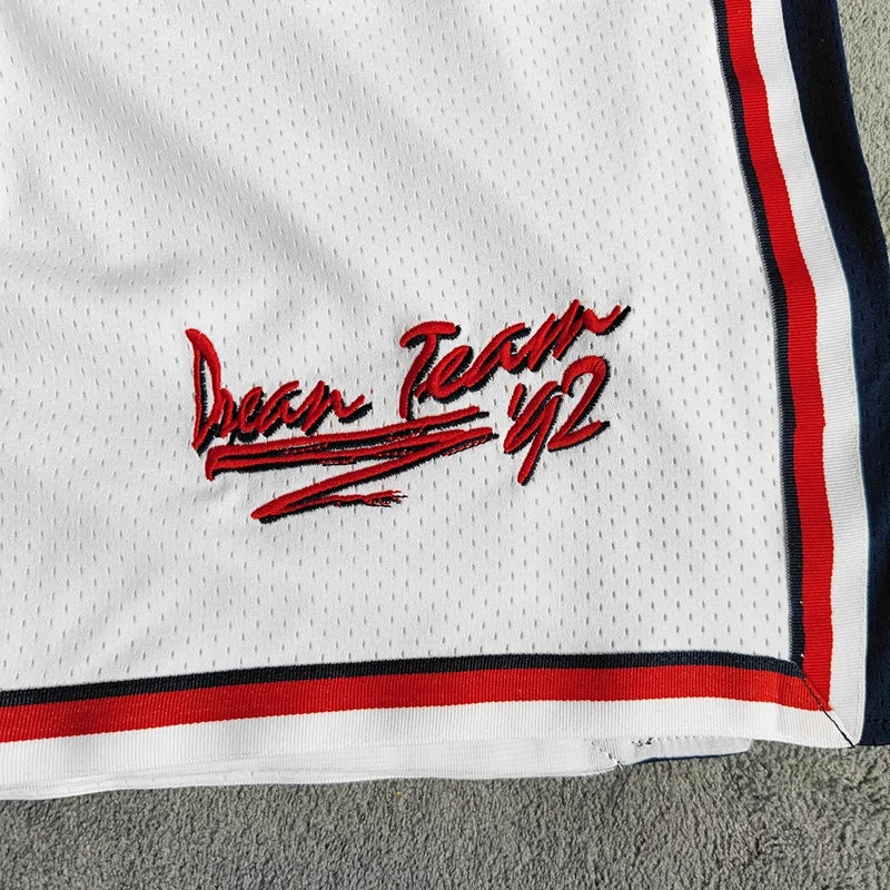 MM MASMIG White 1992 USA Dream Team Embroideried Basketball Shorts with Pockets